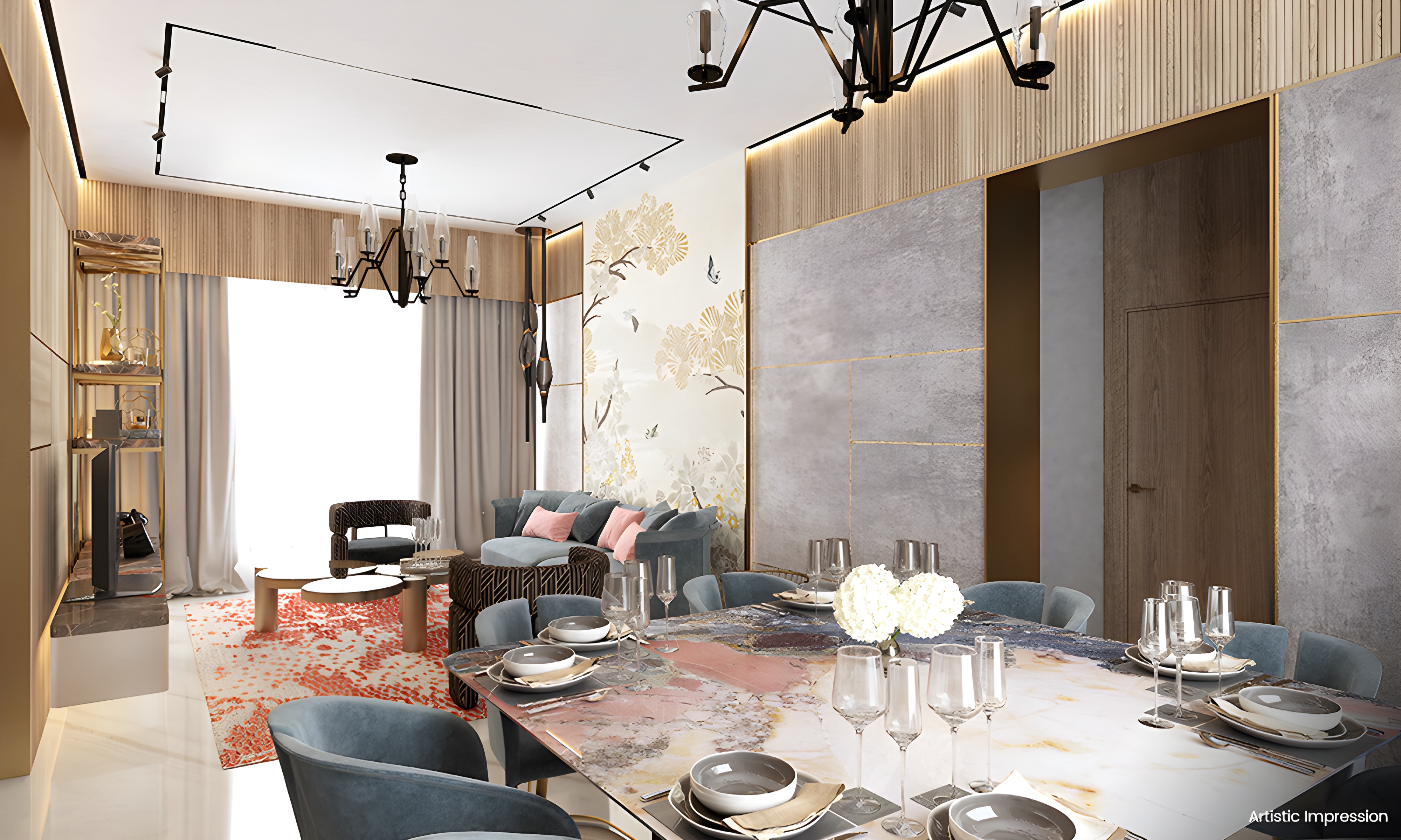 Living/dining img: Spacious luxury living room, Raymond Realty Thane